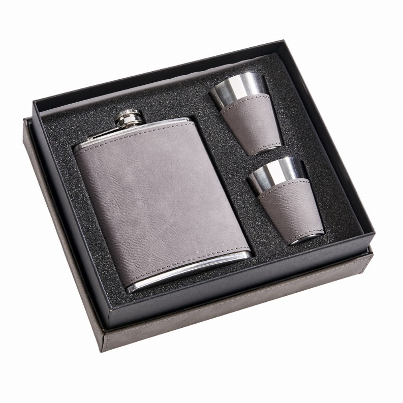 Leatherette Box/8 Oz Flask/2 Cups