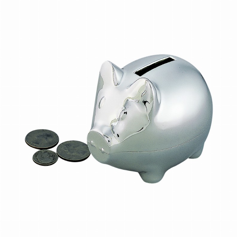 Pig Bank, Small, Nickel Plated 3" L X 4" W