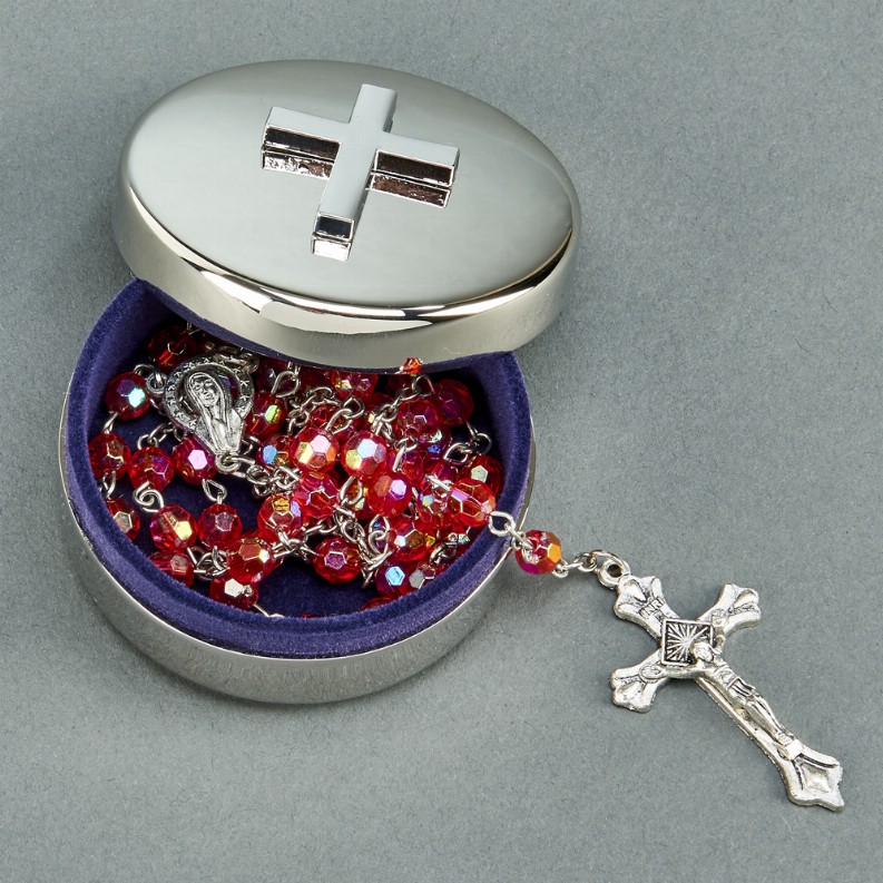 Round Box with Cross, Nickel Plated 2.25"