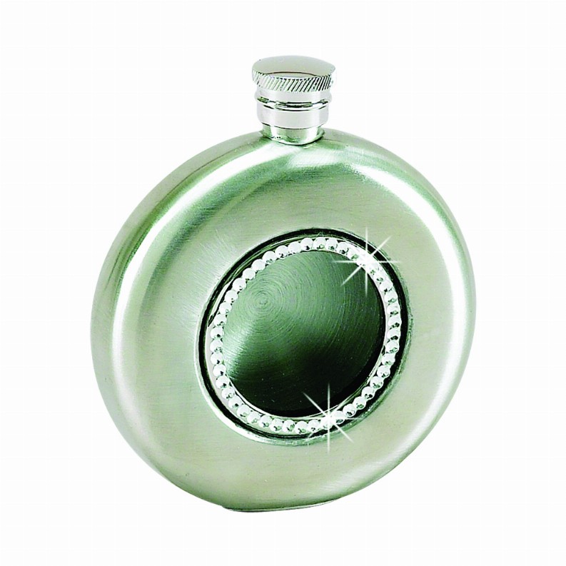 Round Flask with Crystals, Stainless Steel, 4.5 Oz Cap