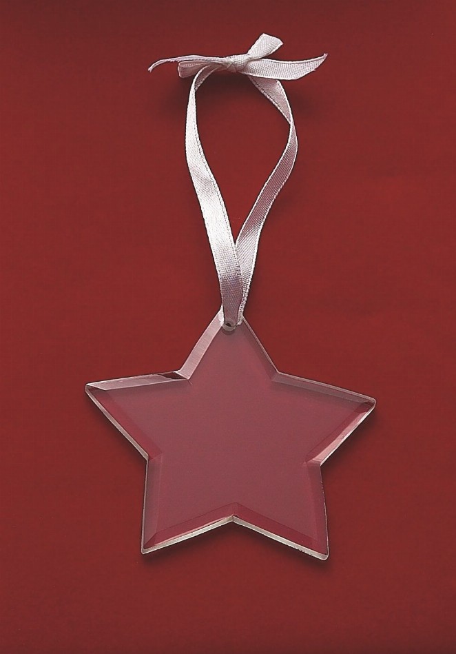 Star Shaped Glass Ornament with White Ribb