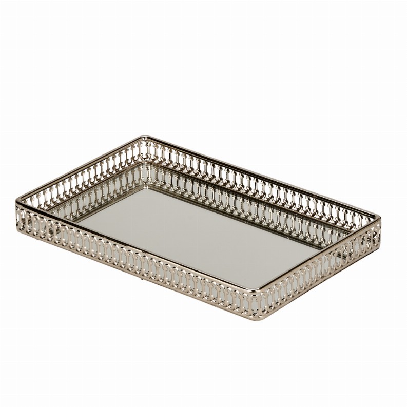 Vanity Gallery Tray with Mirror Nickel Plated 11" X 7"