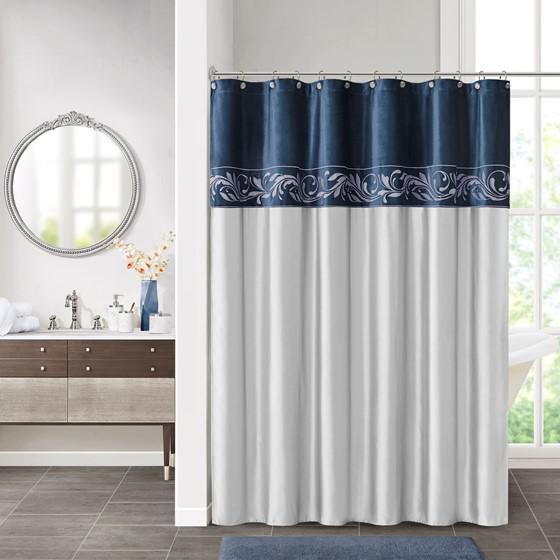 100% Polyester Shower Curtain Navy/Silver 72x72"
