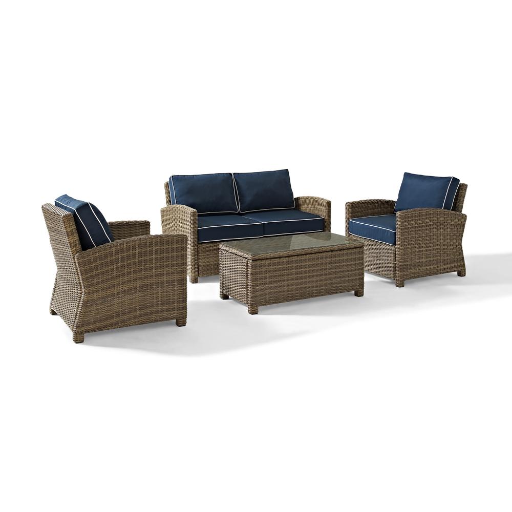 Bradenton 4Pc Outdoor Wicker Conversation Set Navy/Weathered Brown - Loveseat, Coffee Table, & 2 Arm Chairs