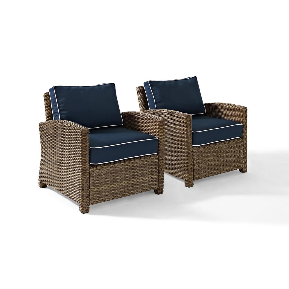 Bradenton 2Pc Outdoor Wicker Armchair Set Navy/Weathered Brown - 2 Armchairs