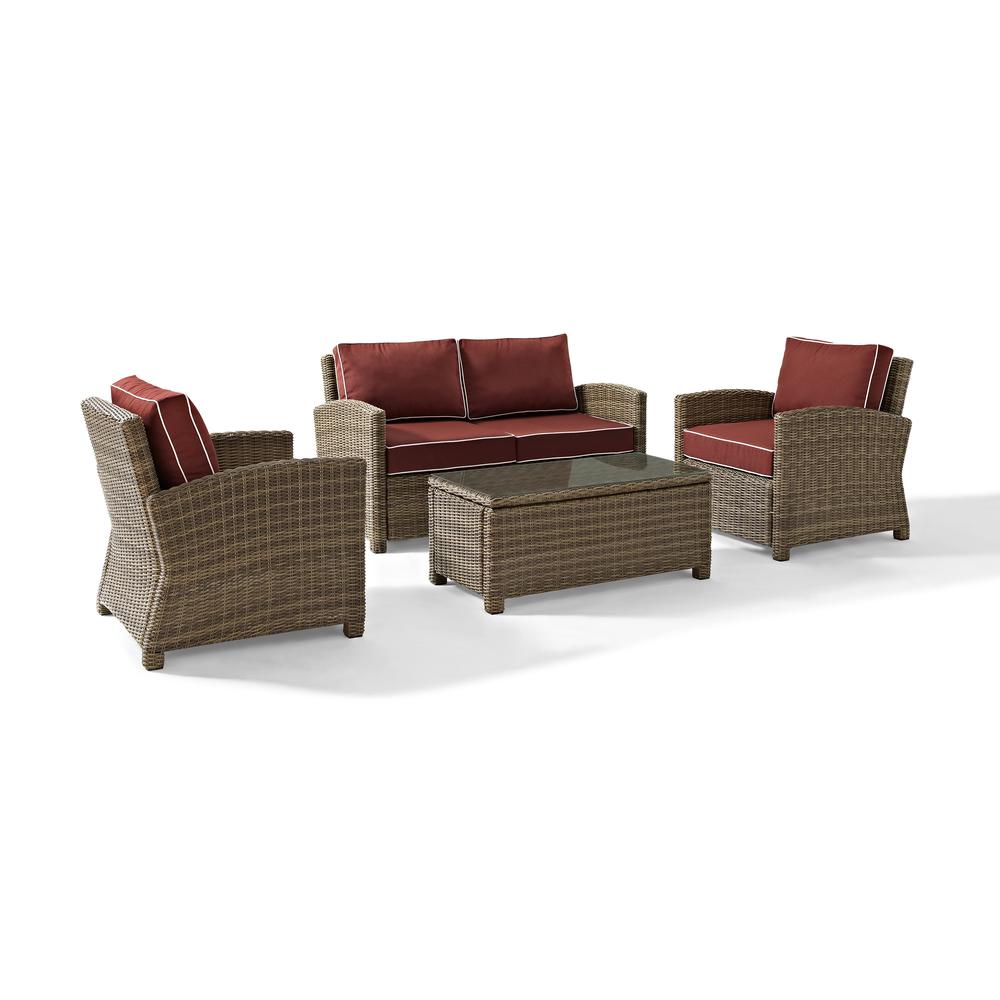 Bradenton 4Pc Outdoor Wicker Conversation Set Sangria/Weathered Brown - Loveseat, Coffee Table, & 2 Arm Chairs