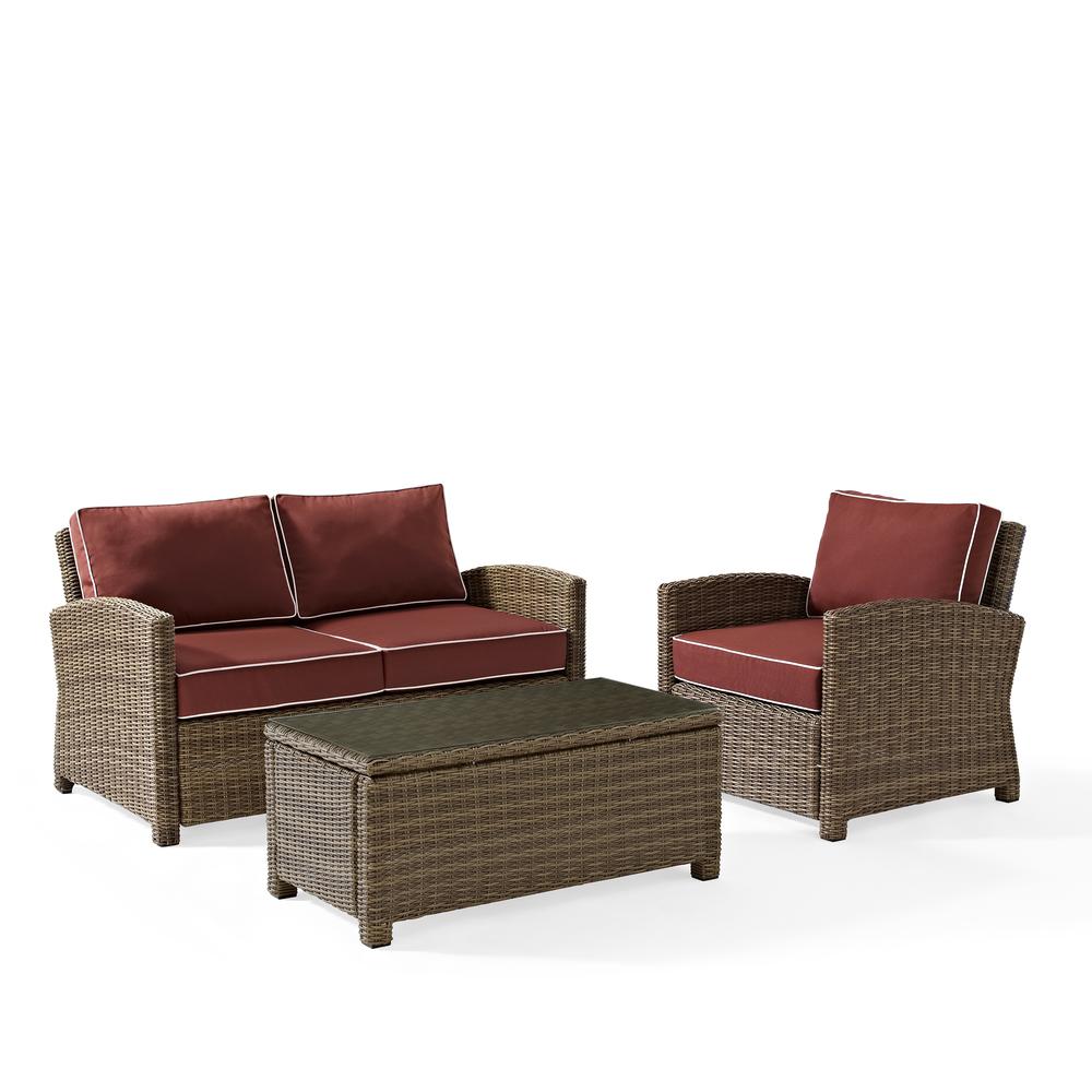 Bradenton 3Pc Outdoor Wicker Conversation Set Sangria/Weathered Brown - Loveseat, Arm Chair, & Coffee Table