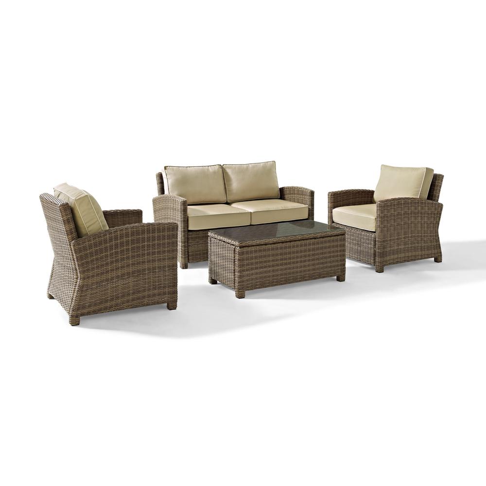 Bradenton 4Pc Outdoor Wicker Conversation Set Sand/Weathered Brown - Loveseat, Coffee Table, & 2 Arm Chairs