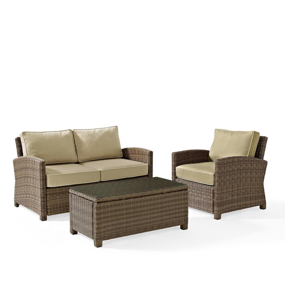 Bradenton 3Pc Outdoor Wicker Conversation Set Sand/Weathered Brown - Loveseat, Arm Chair, & Coffee Table