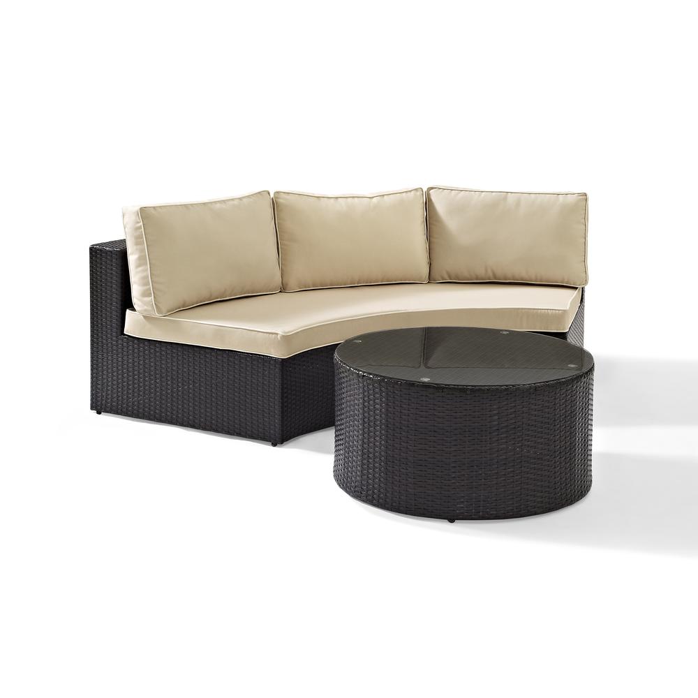 Catalina 2Pc Outdoor Wicker Sectional Set Sand/Brown - Sectional Sofa & Round Glass Top Coffee Table