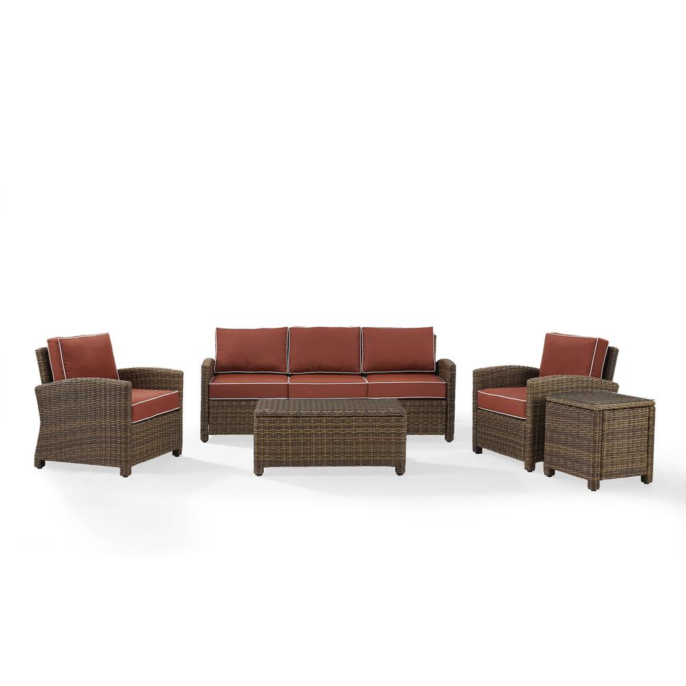 Bradenton 5Pc Outdoor Wicker Sofa Set Sangria/Weathered Brown - Sofa, Side Table, Coffee Table, & 2 Armchairs
