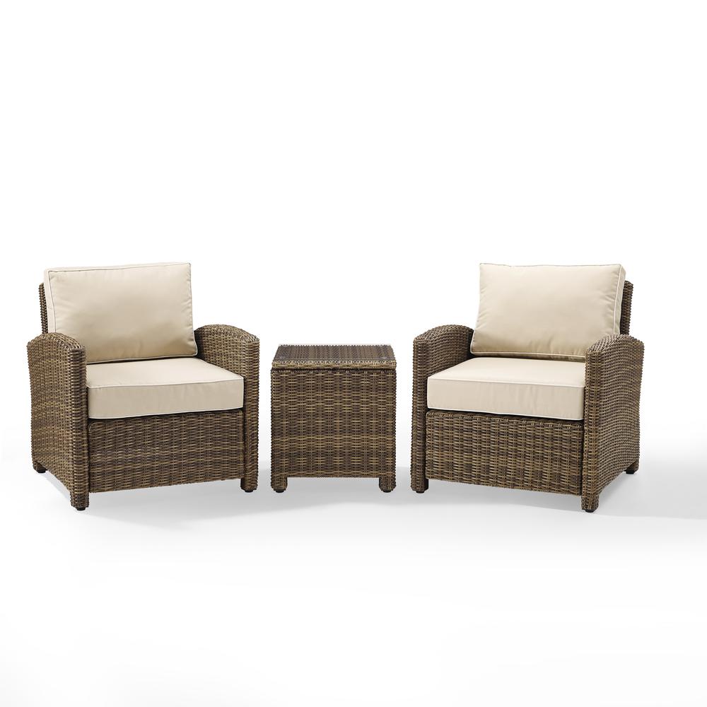 Bradenton 3Pc Outdoor Wicker Armchair Set Sand/Weathered Brown - Side Table & 2 Armchairs