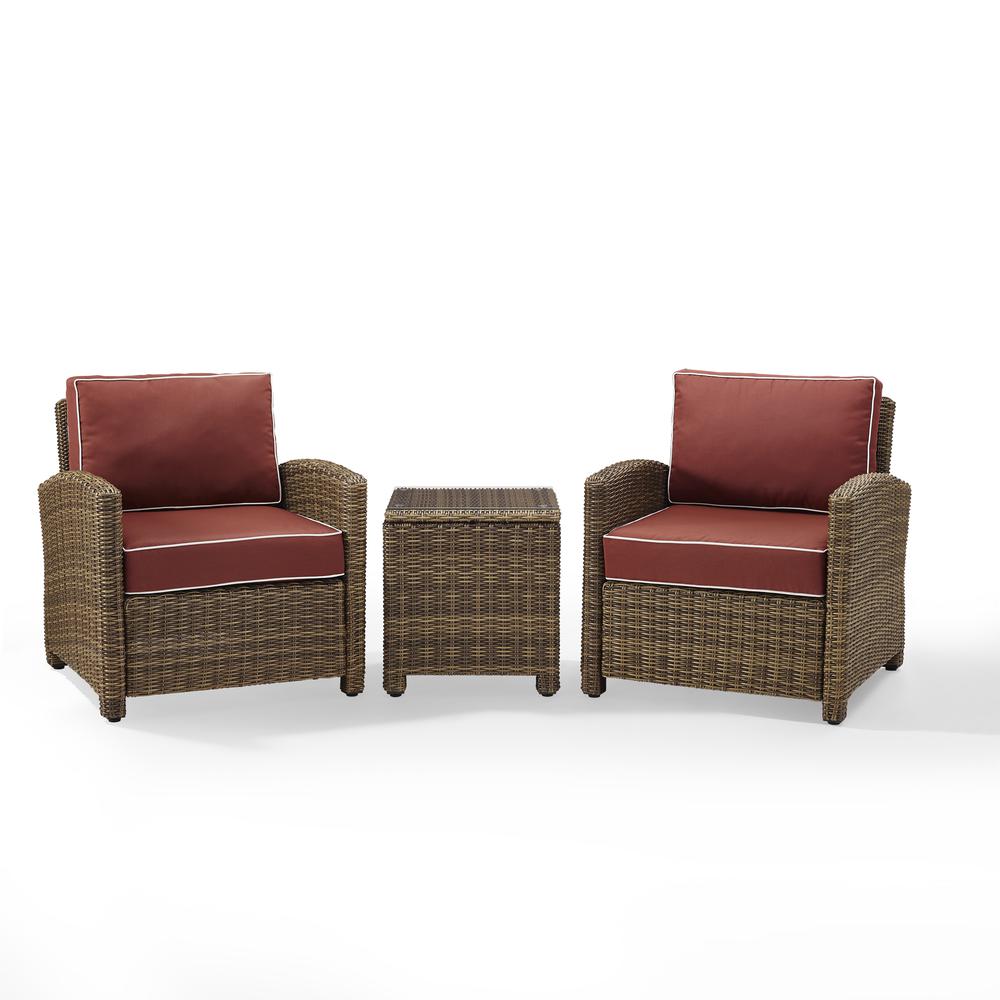 Bradenton 3Pc Outdoor Wicker Armchair Set Sangria/Weathered Brown - Side Table & 2 Armchairs