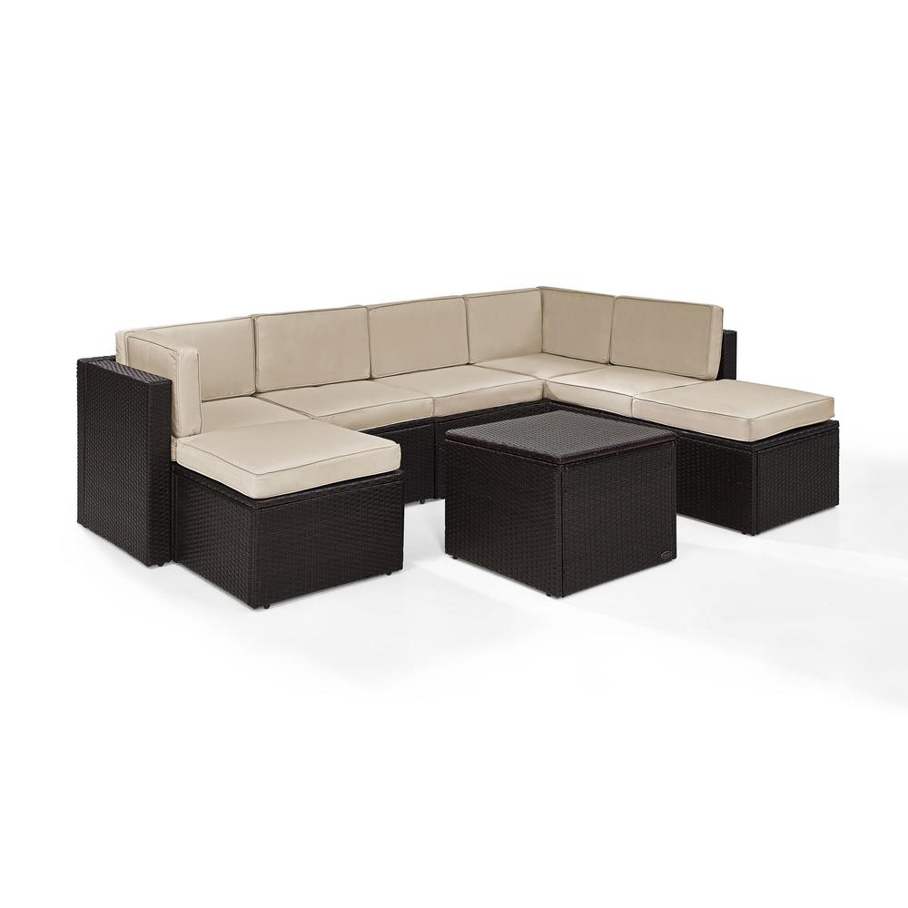 Palm Harbor 8Pc Outdoor Wicker Sectional Set Sand/Brown - Coffee Sectional Table, 3 Center Chairs, 2 Corner Chairs, & 2 Ottomans