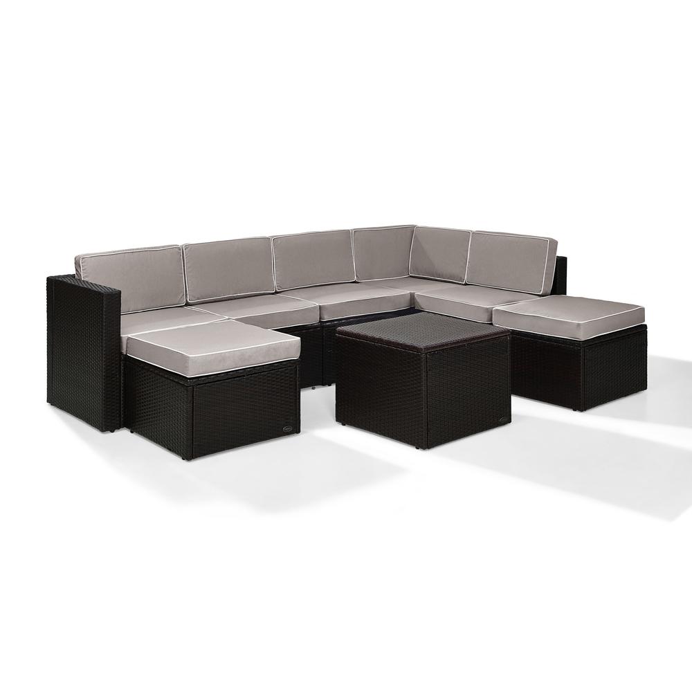 Palm Harbor 8Pc Outdoor Wicker Sectional Set Gray/Brown - Coffee Sectional Table, 3 Center Chairs, 2 Corner Chairs, & 2 Ottomans