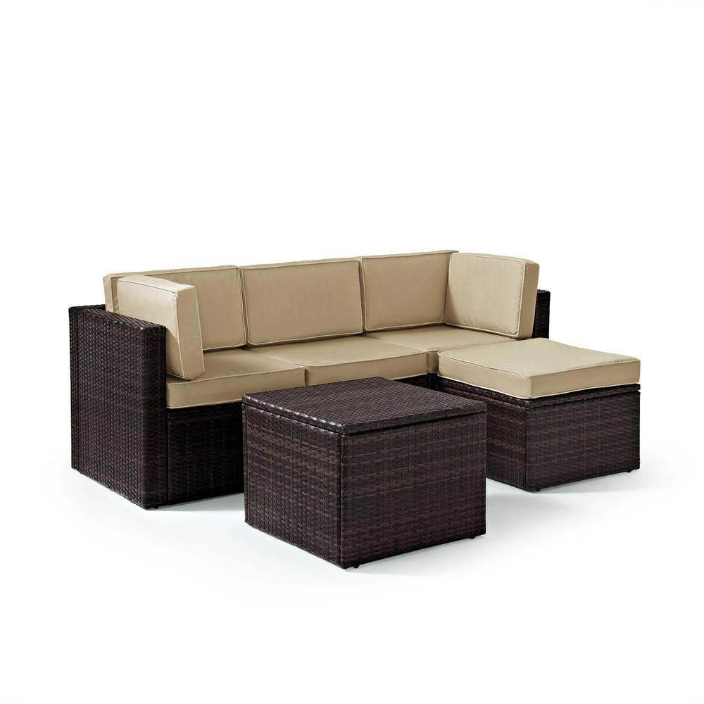 Palm Harbor 5Pc Outdoor Wicker Sectional Set Sand/Brown - Center Chair, Ottoman, Coffee Sectional Table, & 2 Corner Chairs