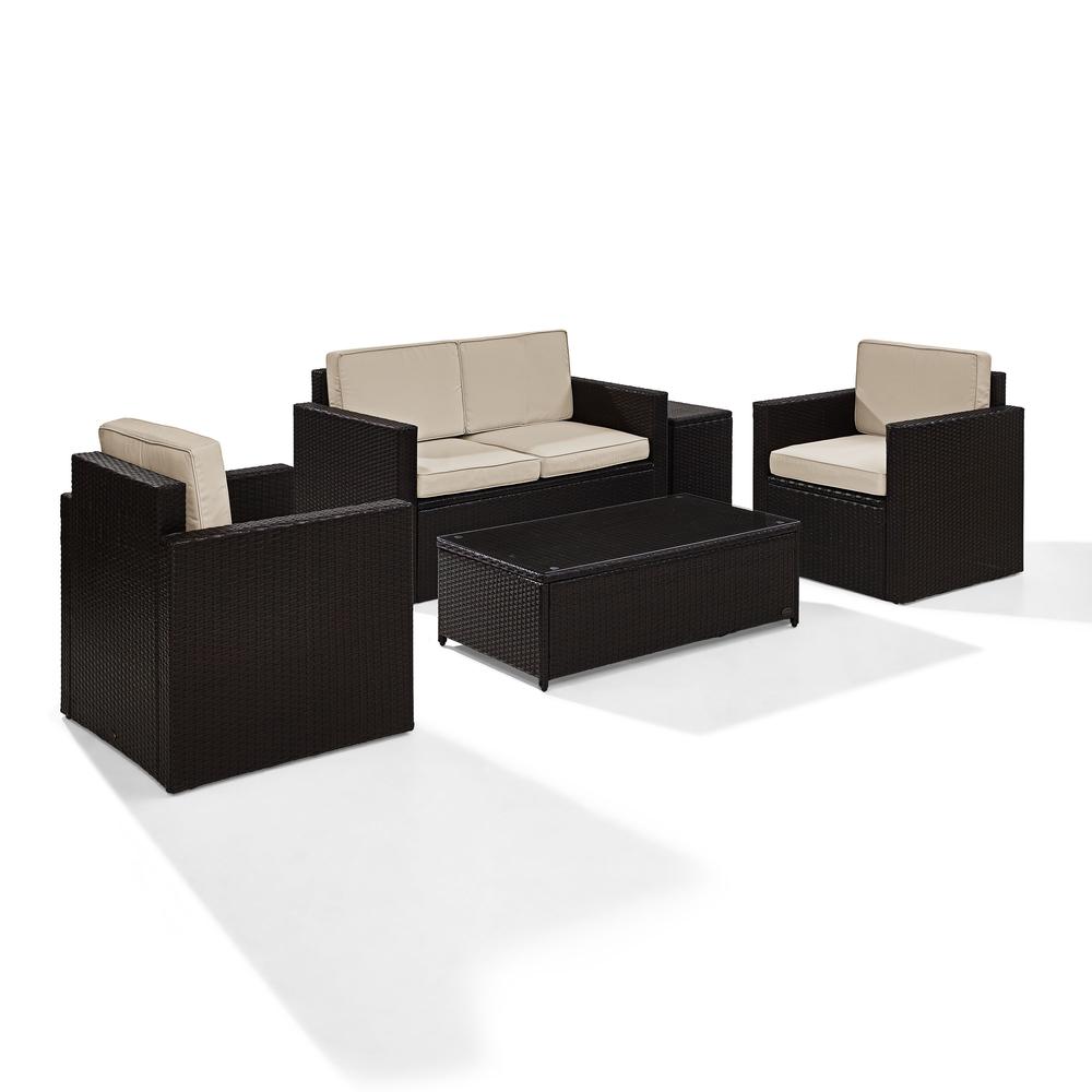 Palm Harbor 5Pc Outdoor Wicker Conversation Set Sand/Brown - Loveseat, Side Table, Coffee Table, & 2 Arm Chairs