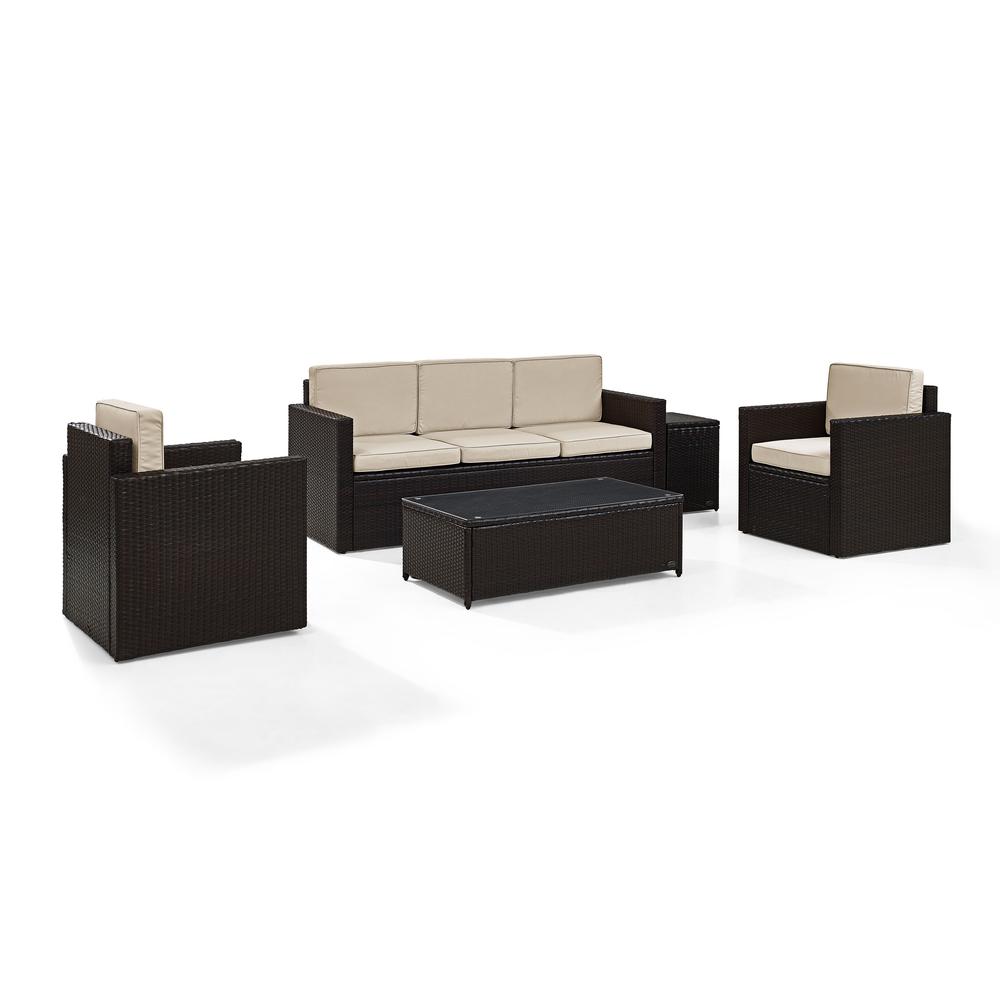 Palm Harbor 5Pc Outdoor Wicker Sofa Set Sand/Brown - Sofa, Side Table, Coffee Table, & 2 Armchairs