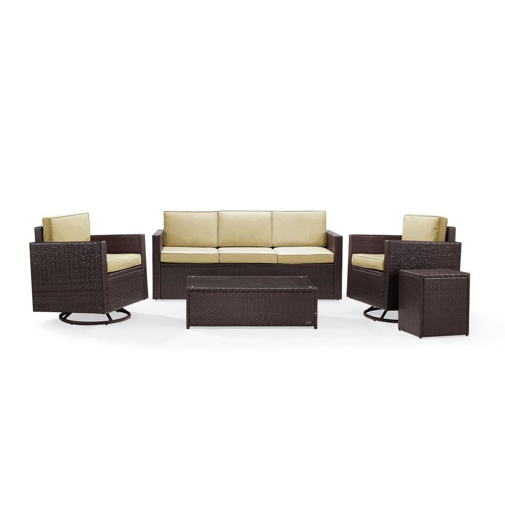 Palm Harbor 5Pc Outdoor Wicker Sofa Set Sand/Brown - Sofa, Side Table, Coffee Table, & 2 Swivel Chairs