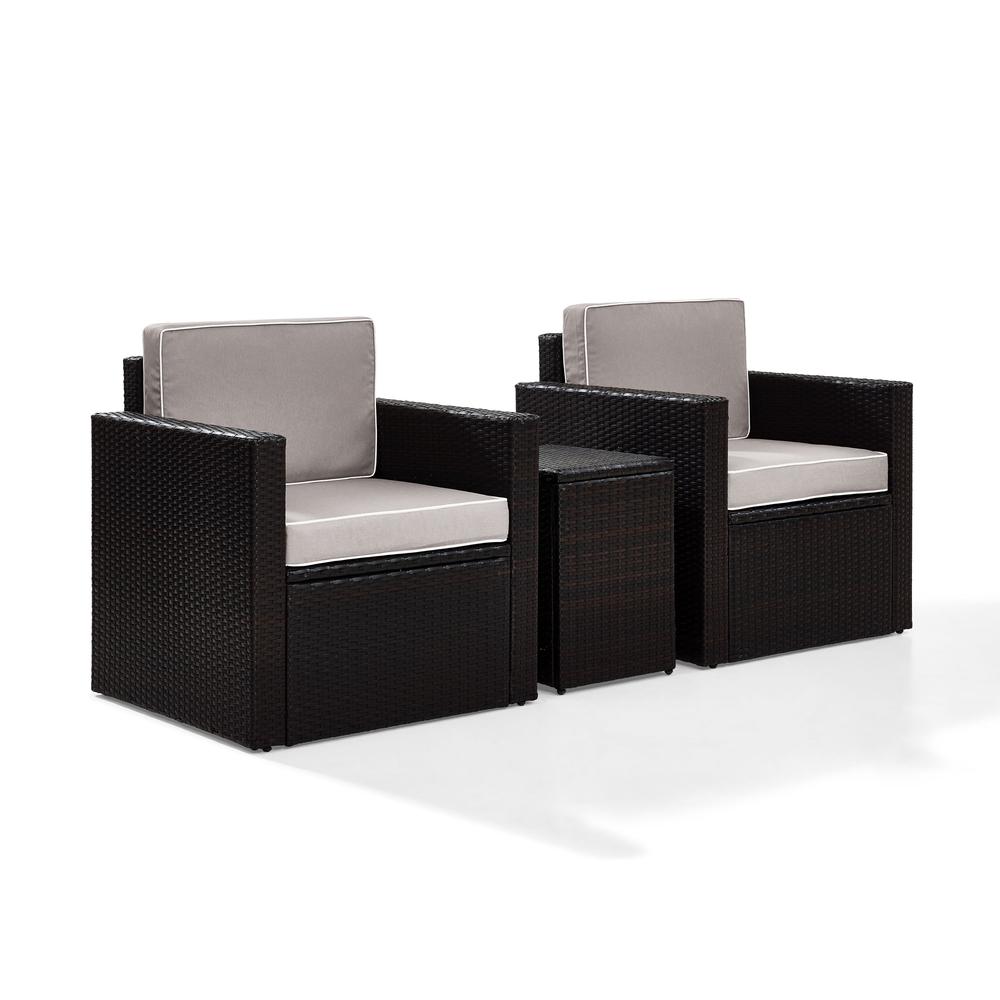 Palm Harbor 3Pc Outdoor Wicker Swivel Chair Set Gray/Brown - Side Table & 2 Swivel Chairs