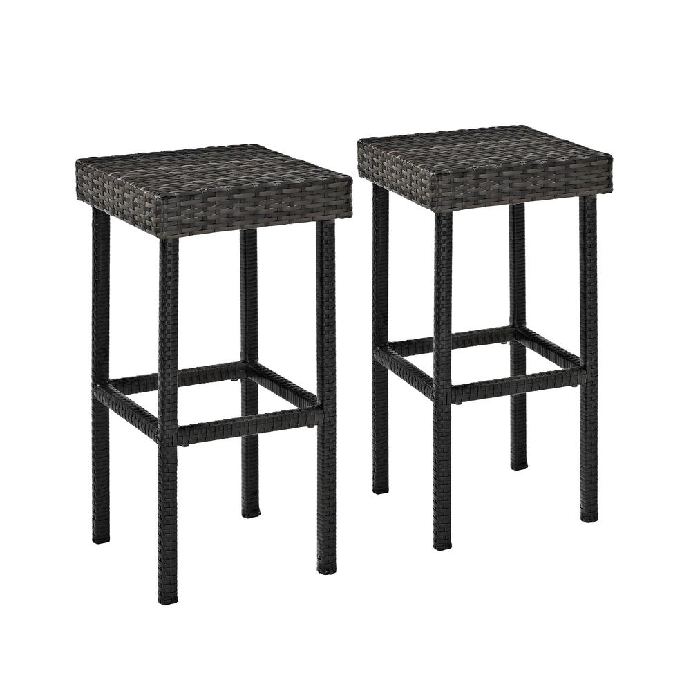 Palm Harbor 2Pc Outdoor Wicker Bar Height Bar Stool Set Weathered Gray - 2 Stools
