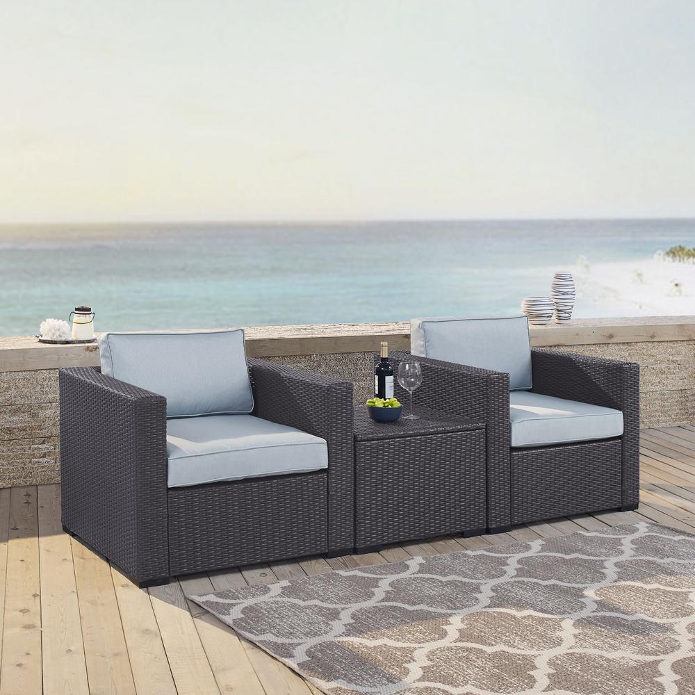 Biscayne 3Pc Outdoor Wicker Chair Set Mist/Brown - Coffee Table & 2 Chairs
