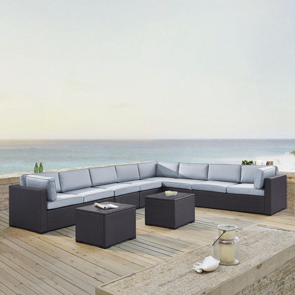 Biscayne 7Pc Outdoor Wicker Sectional Set Mist - 3 Loveseats, 2 Armless Chair, & 2 Coffee Tables