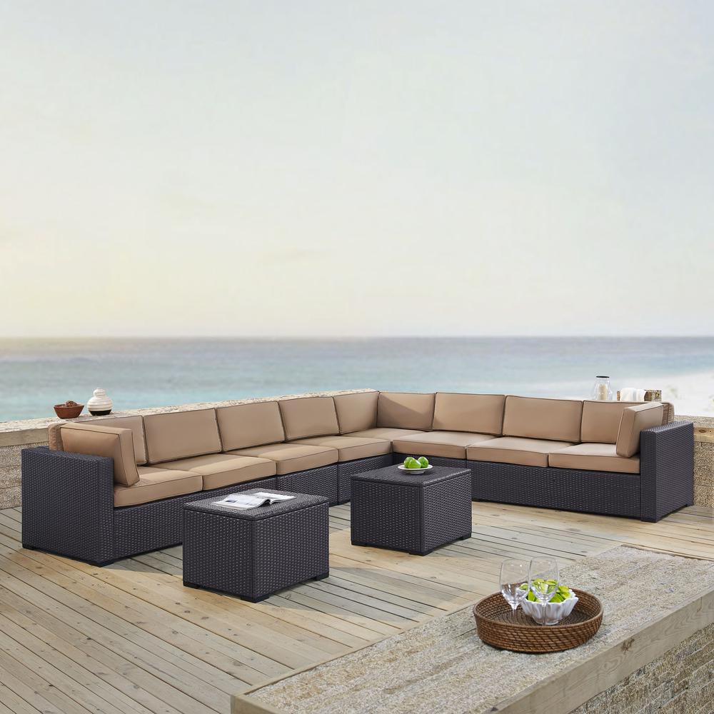 Biscayne 7Pc Outdoor Wicker Sectional Set Mocha/Brown - 3 Loveseats, 2 Armless Chair, & 2 Coffee Tables