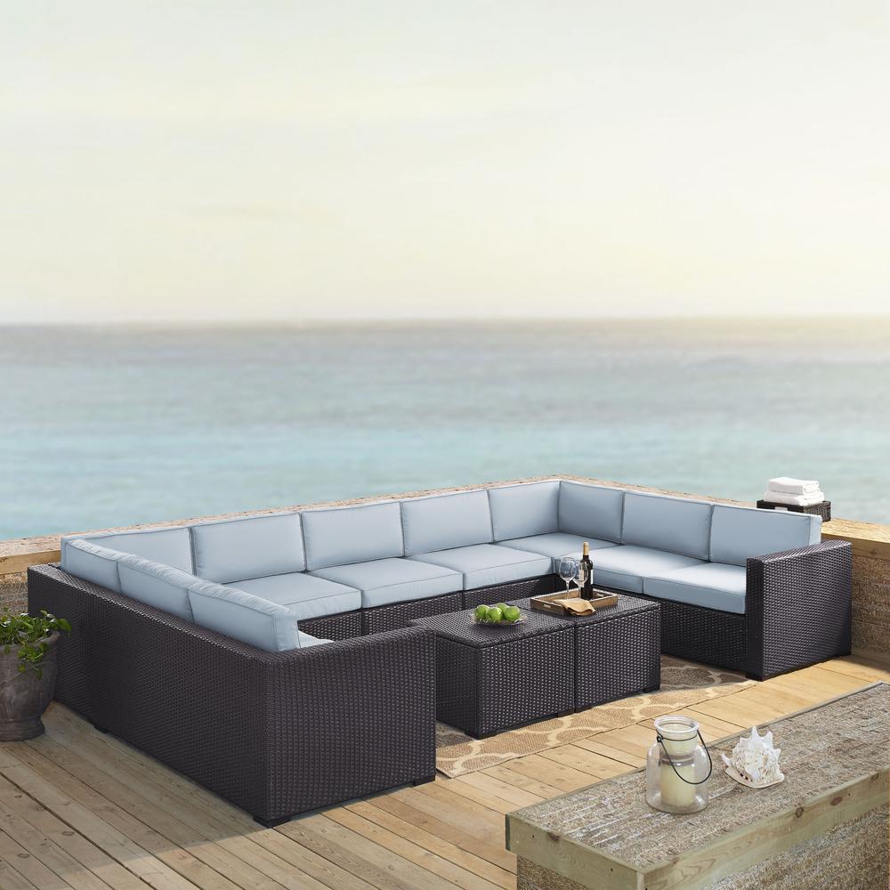 Biscayne 7Pc Outdoor Wicker Sectional Set Mist/Brown - Armless Chair, 4 Loveseats, & 2 Coffee Tables
