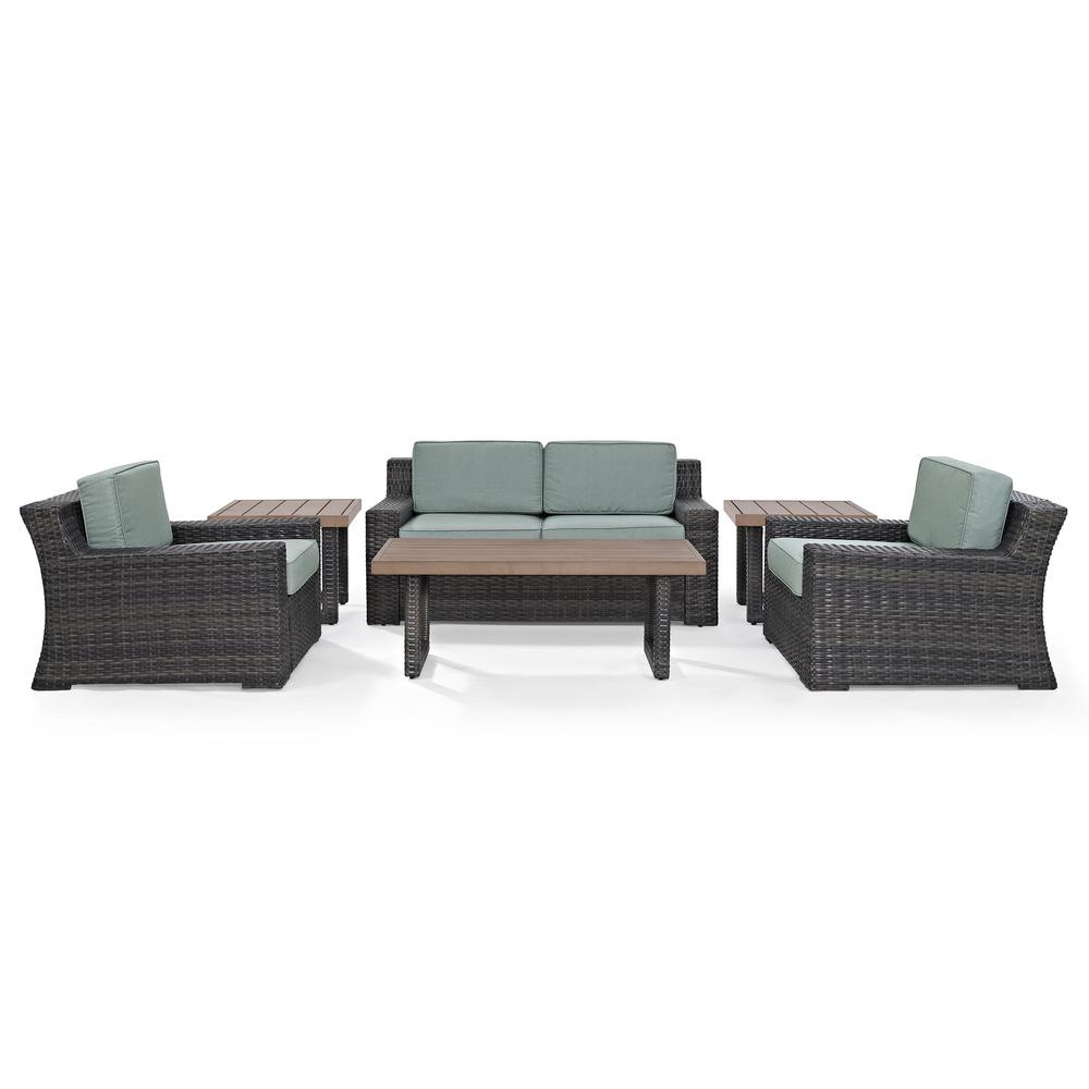 Beaufort 6Pc Outdoor Wicker Conversation Set Mist/Brown - Loveseat, Coffee Table, 2 Chairs, & 2 Side Tables