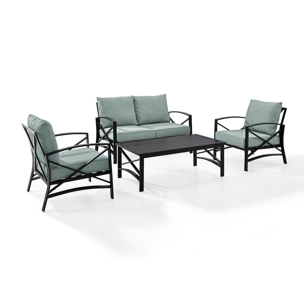 Kaplan 4Pc Outdoor Metal Conversation Set Mist/Oil Rubbed Bronze - Loveseat, Coffee Table, & Two Chairs