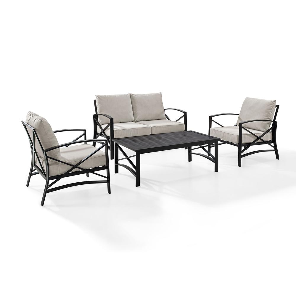 Kaplan 4Pc Outdoor Metal Conversation Set Oatmeal/Oil Rubbed Bronze - Loveseat, Coffee Table, & Two Chairs