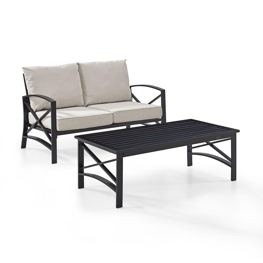 Kaplan 2Pc Outdoor Metal Conversation Set Oatmeal/Oil Rubbed Bronze - Loveseat & Coffee Table
