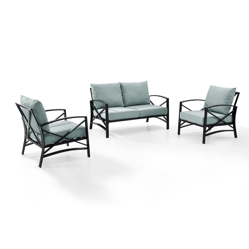 Kaplan 3Pc Outdoor Metal Conversation Set Mist/Oil Rubbed Bronze - Loveseat & 2 Chairs