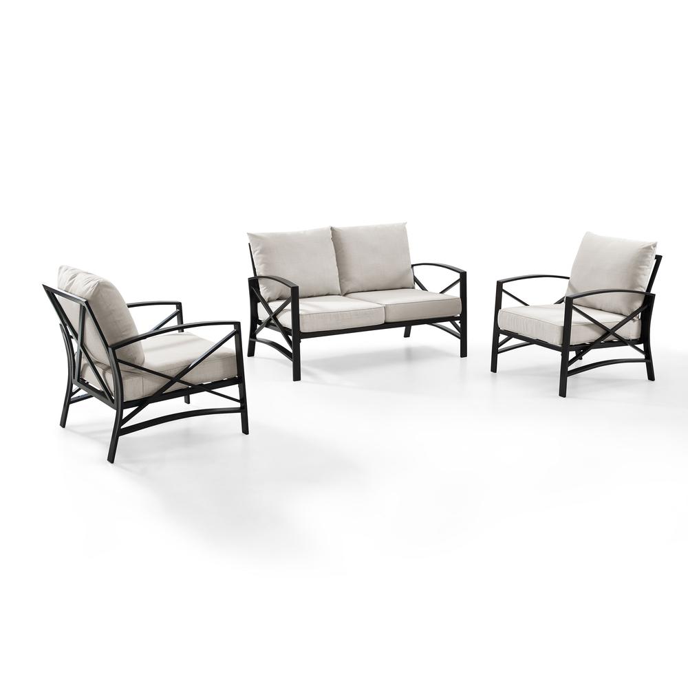Kaplan 3Pc Outdoor Metal Conversation Set Oatmeal/Oil Rubbed Bronze - Loveseat & 2 Chairs