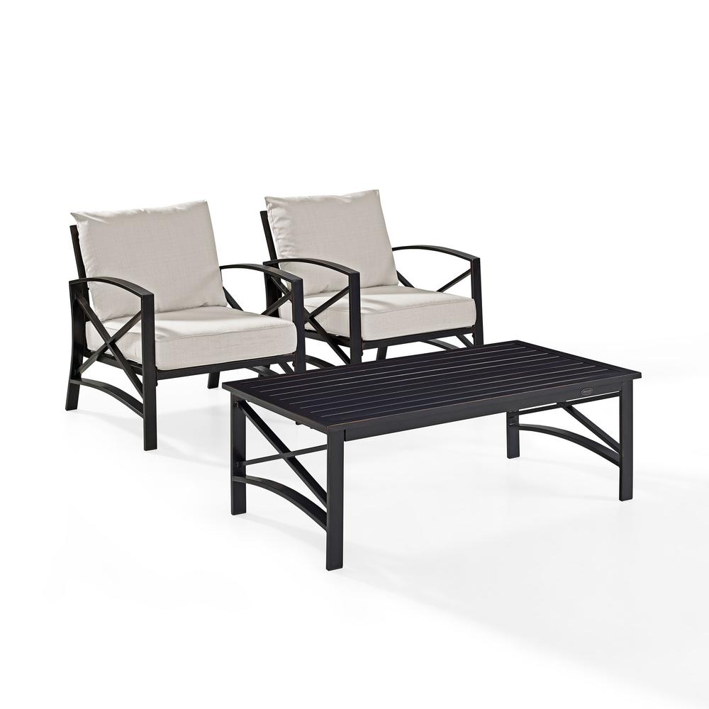 Kaplan 3Pc Outdoor Metal Armchair Set Oatmeal/Oil Rubbed Bronze - Coffee Table & 2 Chairs