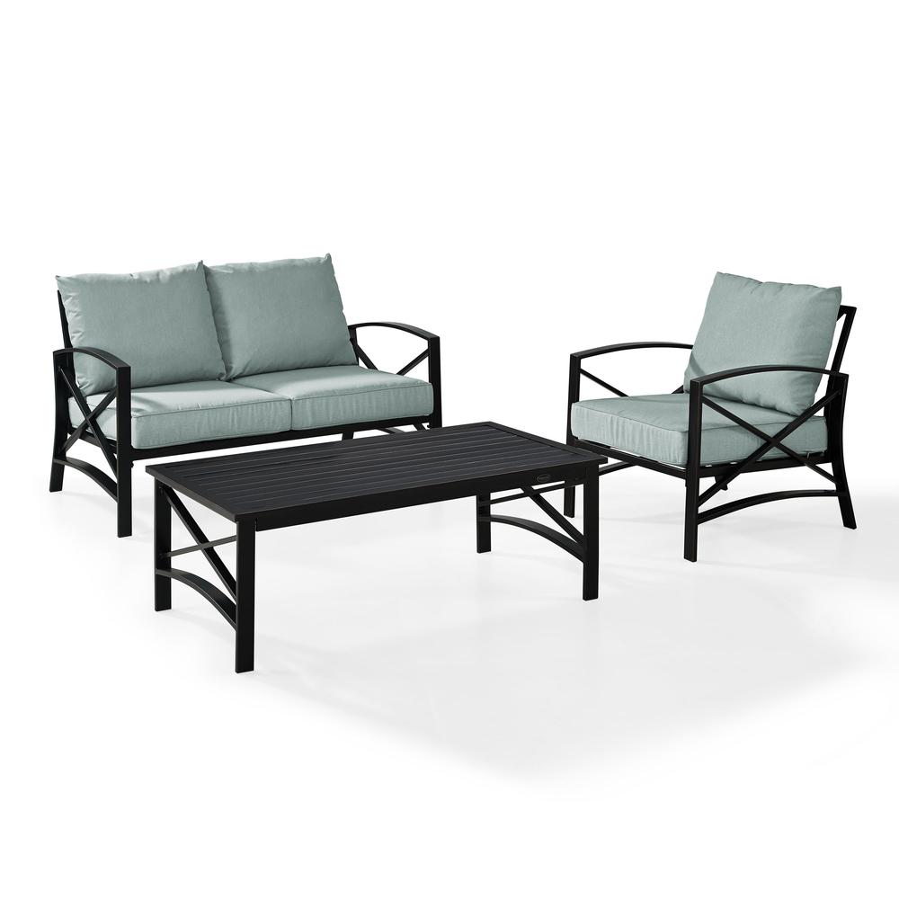Kaplan 3Pc Outdoor Metal Conversation Set Mist/Oil Rubbed Bronze - Loveseat, Chair, & Coffee Table