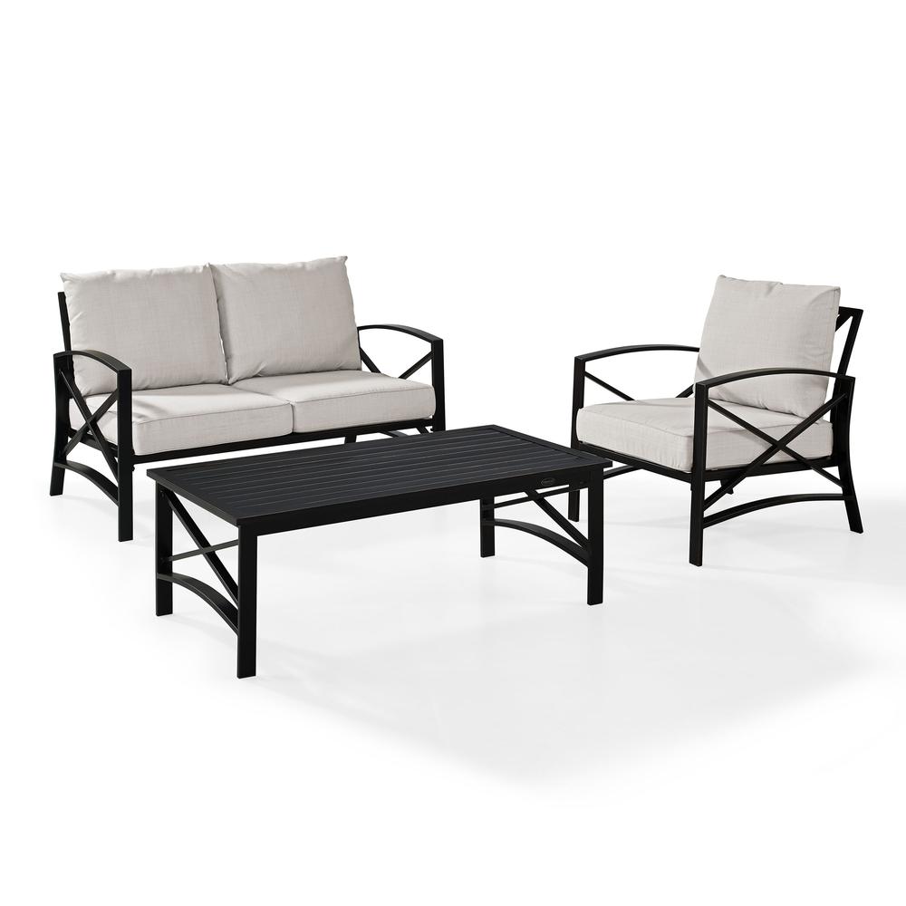 Kaplan 3Pc Outdoor Metal Conversation Set Oatmeal/Oil Rubbed Bronze - Loveseat, Chair, & Coffee Table