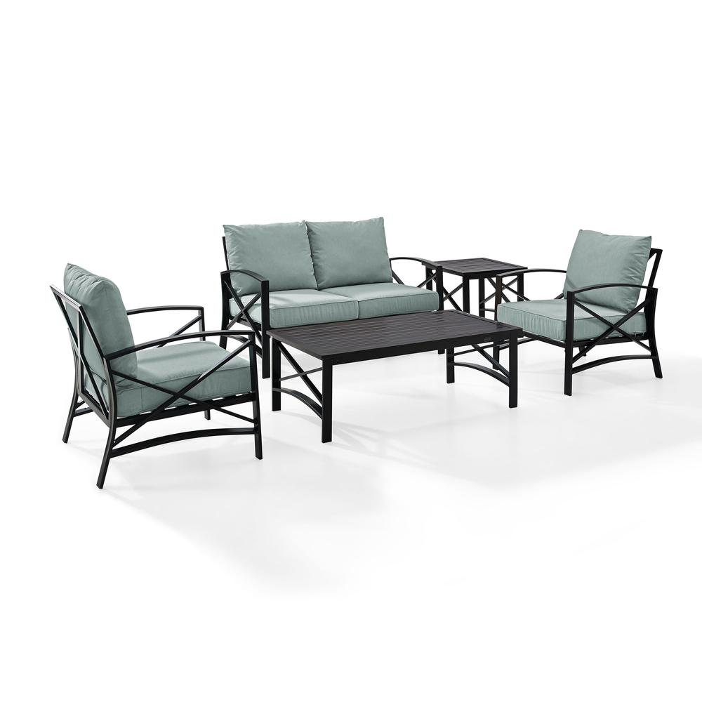 Kaplan 5Pc Outdoor Metal Conversation Set Mist/Oil Rubbed Bronze - Loveseat, Coffee Table, Side Table, & 2 Armchairs