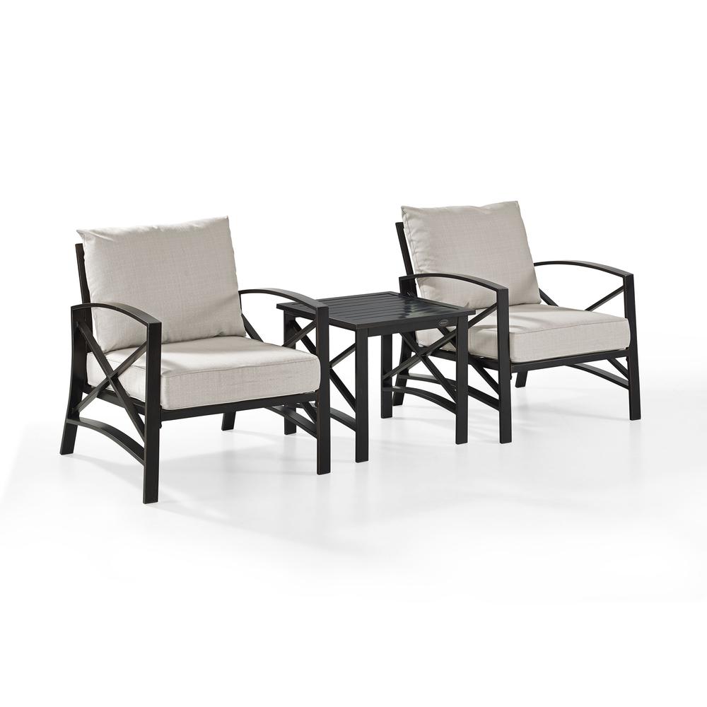 Kaplan 3Pc Outdoor Metal Armchair Set Oatmeal/Oil Rubbed Bronze - Side Table & 2 Chairs