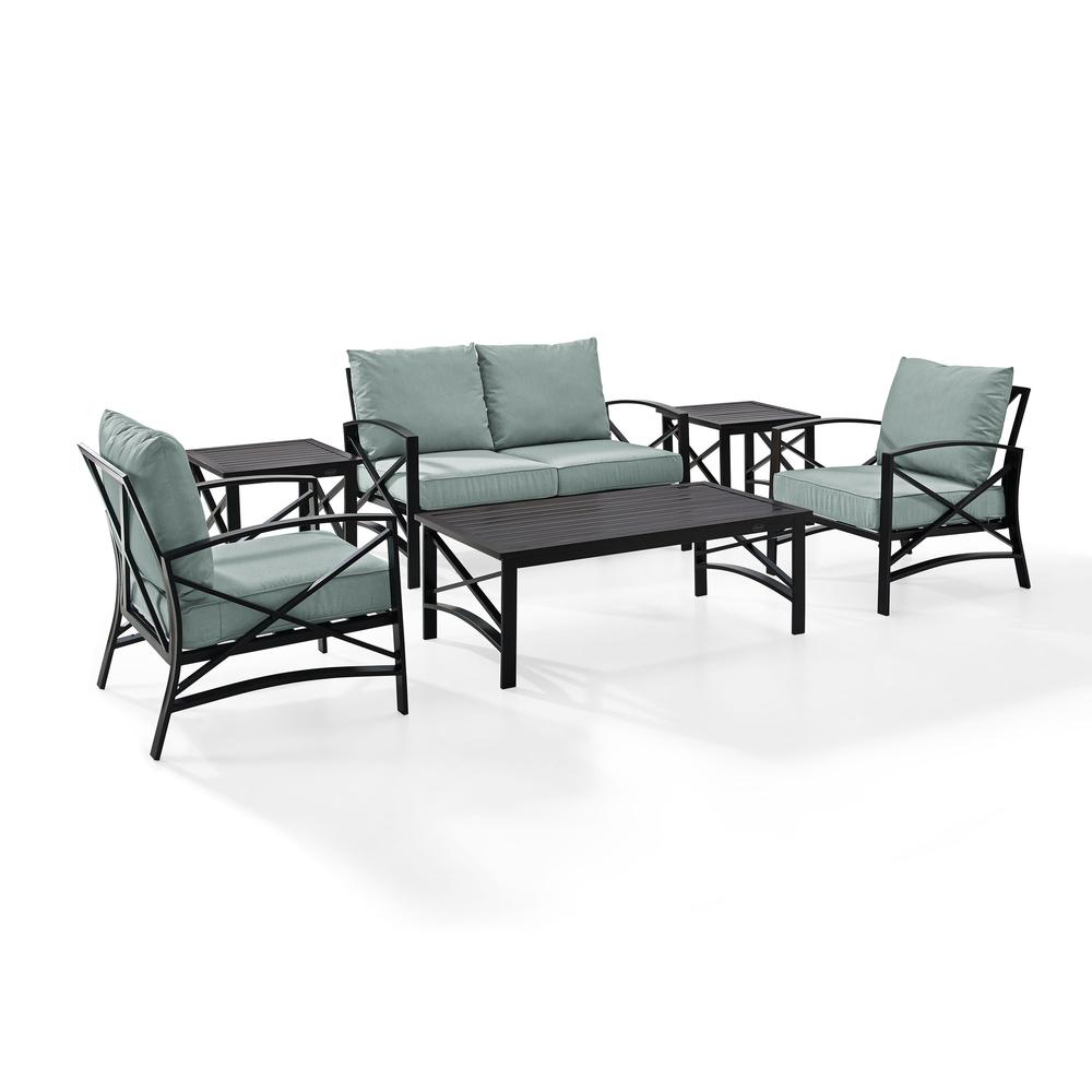 Kaplan 6Pc Outdoor Metal Conversation Set Mist/Oil Rubbed Bronze - Loveseat, Coffee Table, 2 Armchairs, & 2 Side Tables