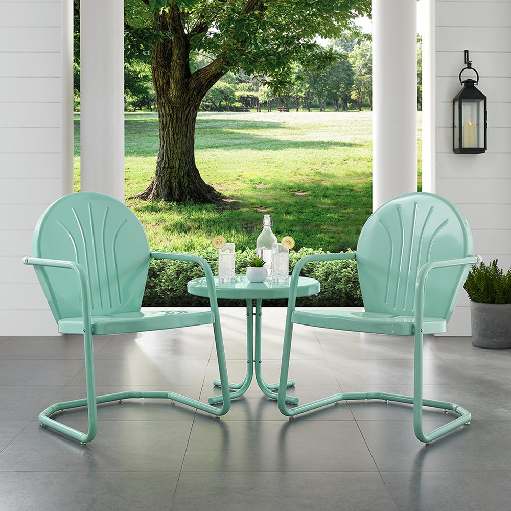 Griffith 3Pc Outdoor Metal Armchair Set Aqua Gloss - Side Table & 2 Chairs