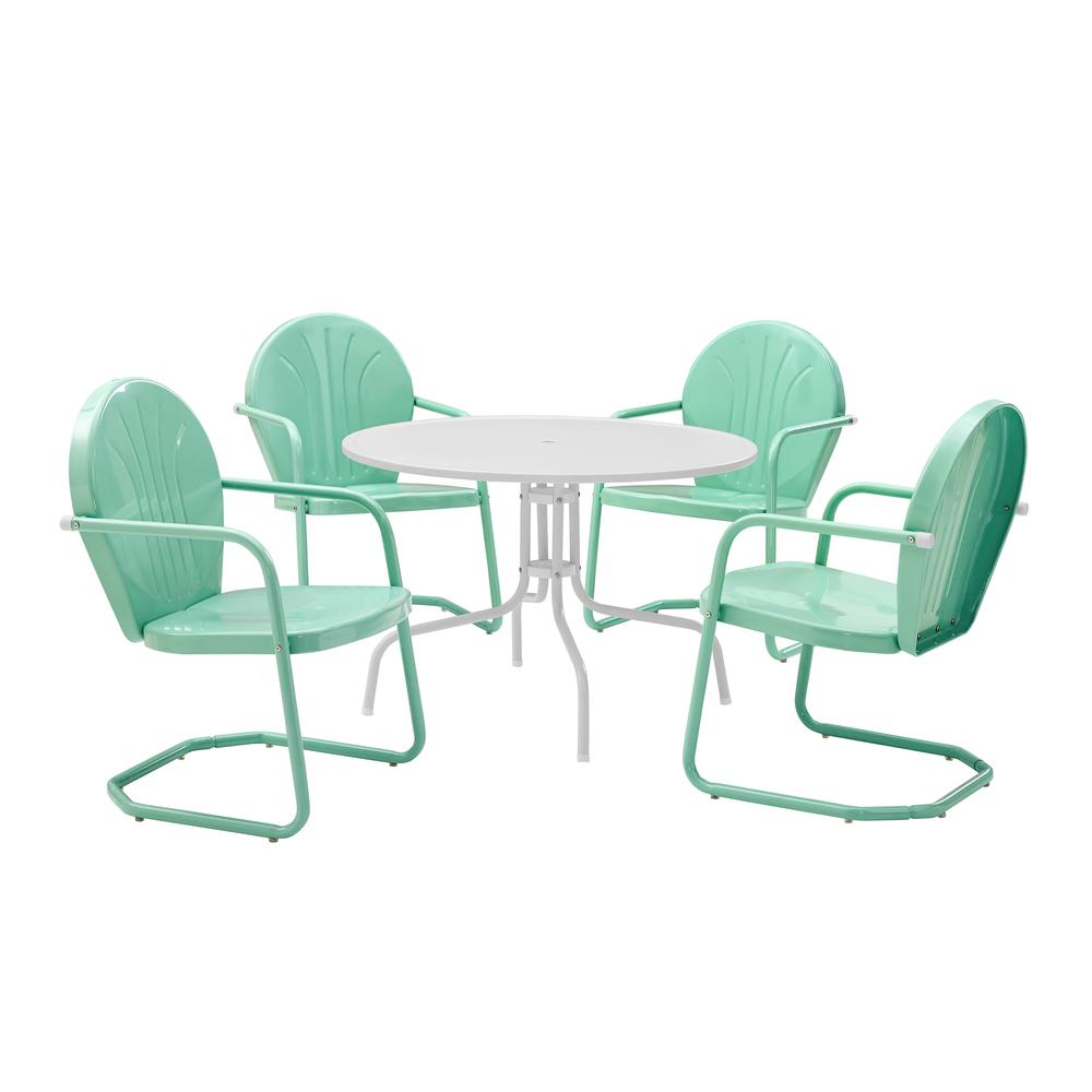 Griffith 5Pc Outdoor Metal Dining Set Aqua Gloss/White Satin - Table & 4 Chairs