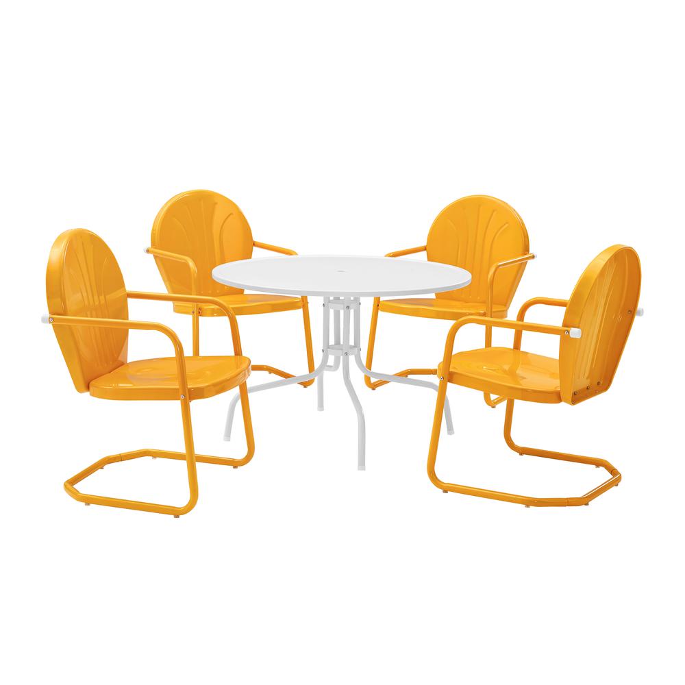 Griffith 5Pc Outdoor Metal Dining Set Tangerine Gloss/White Satin - Table & 4 Chairs