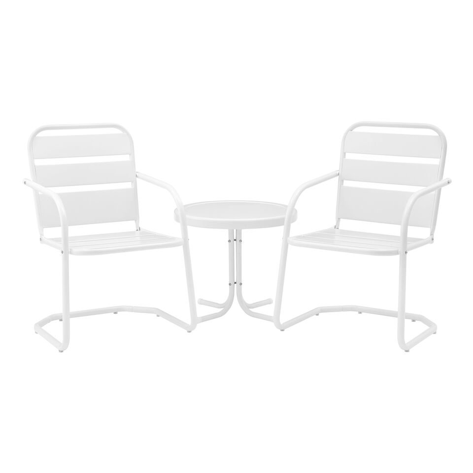 Brighton 3Pc Outdoor Metal Armchair Set White - Side Table & 2 Chairs