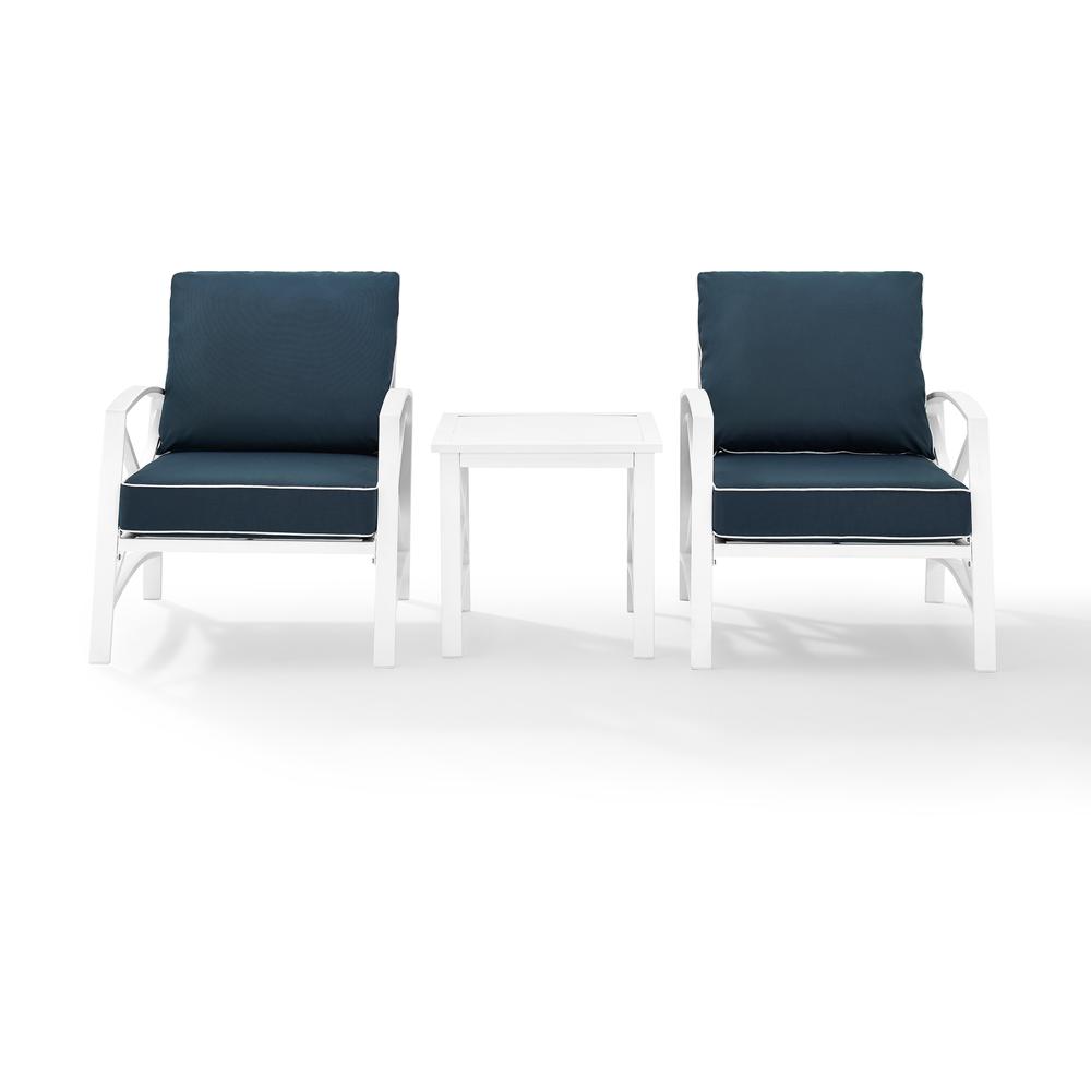 Kaplan 3Pc Outdoor Metal Armchair Set Navy/White - Side Table & 2 Chairs