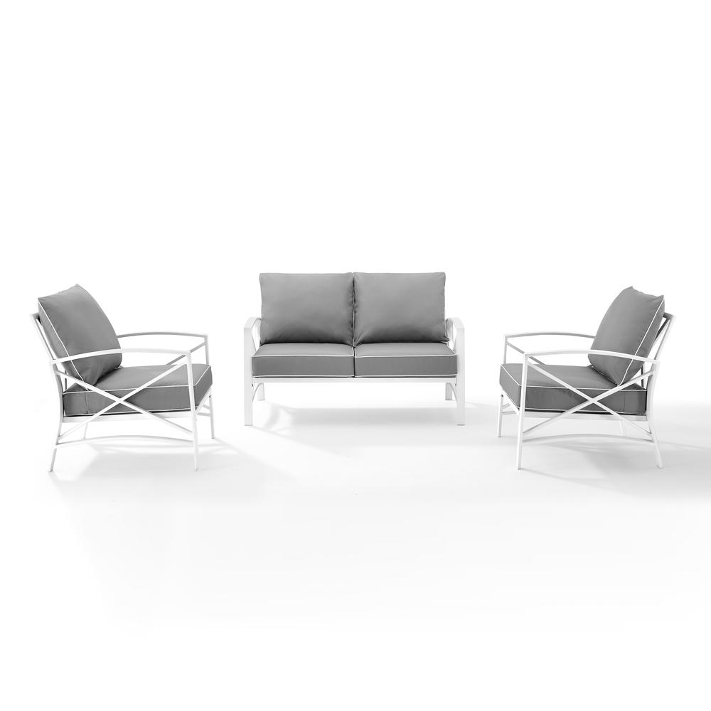 Kaplan 3Pc Outdoor Metal Conversation Set Gray/White - Loveseat & 2 Chairs