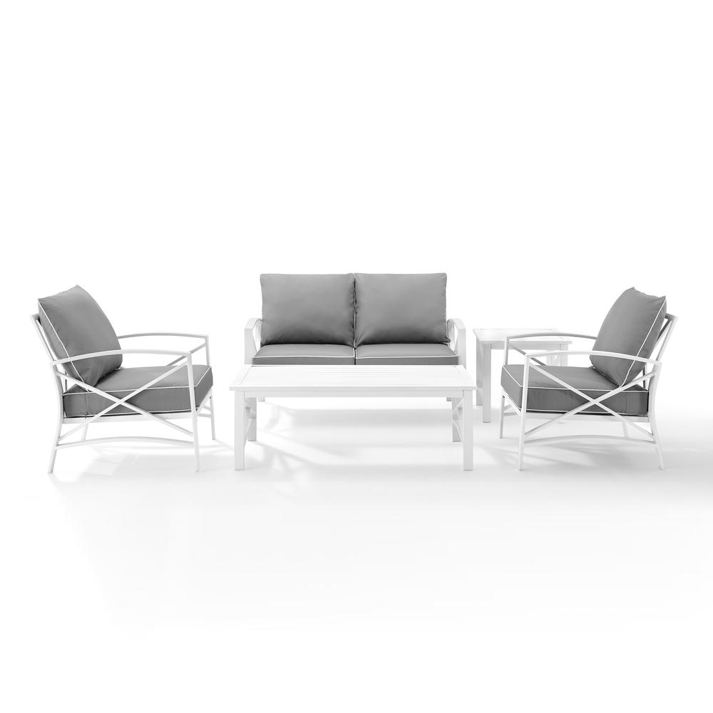 Kaplan 5Pc Outdoor Metal Conversation Set Gray/White - Loveseat, Coffee Table, Side Table, & 2 Armchairs