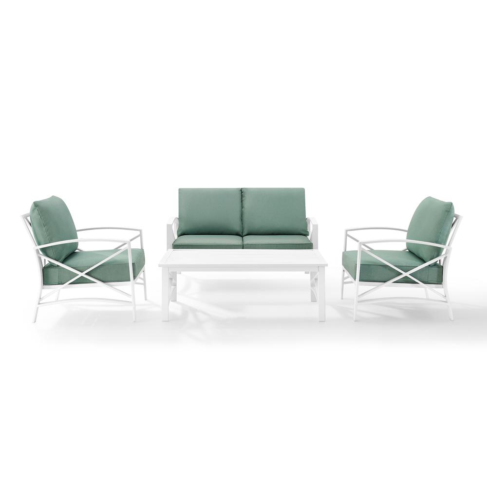 Kaplan 4Pc Outdoor Metal Conversation Set Mist/White - Loveseat, Coffee Table, &Two Chairs