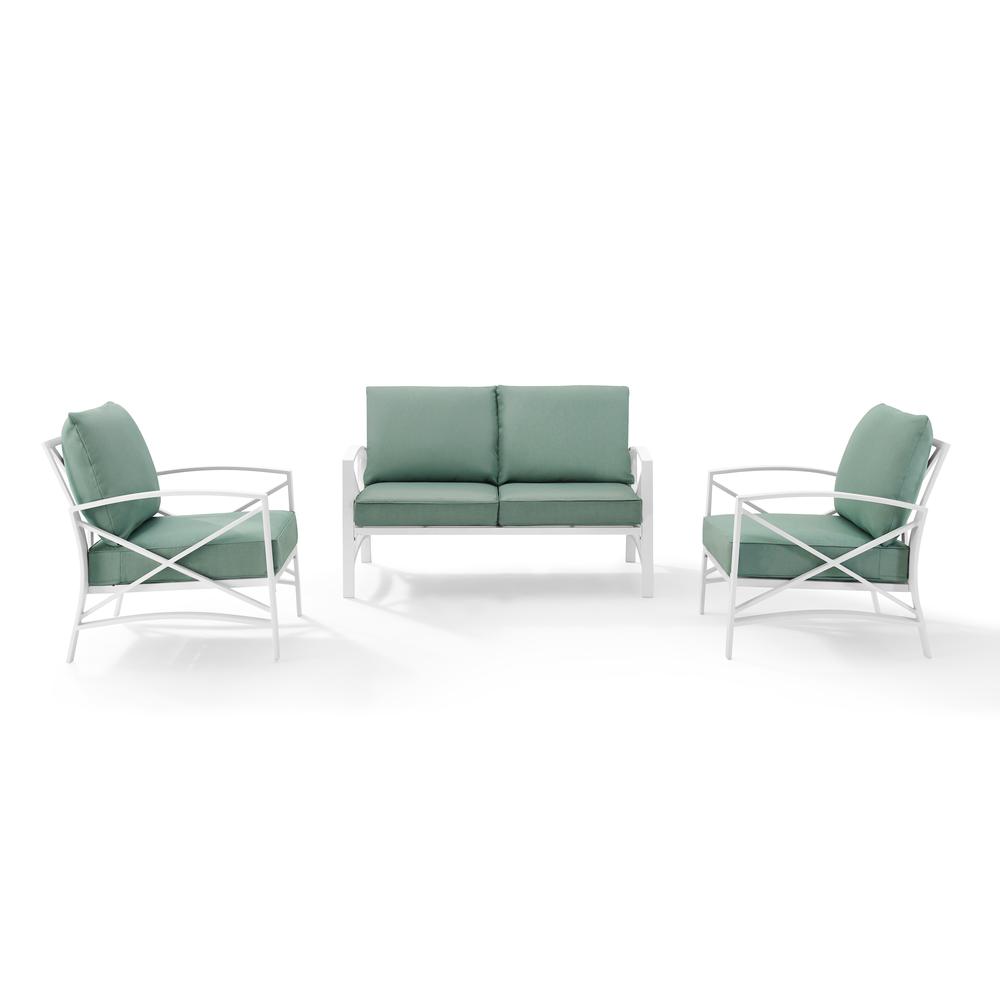Kaplan 3Pc Outdoor Metal Conversation Set Mist/White - Loveseat & 2 Chairs
